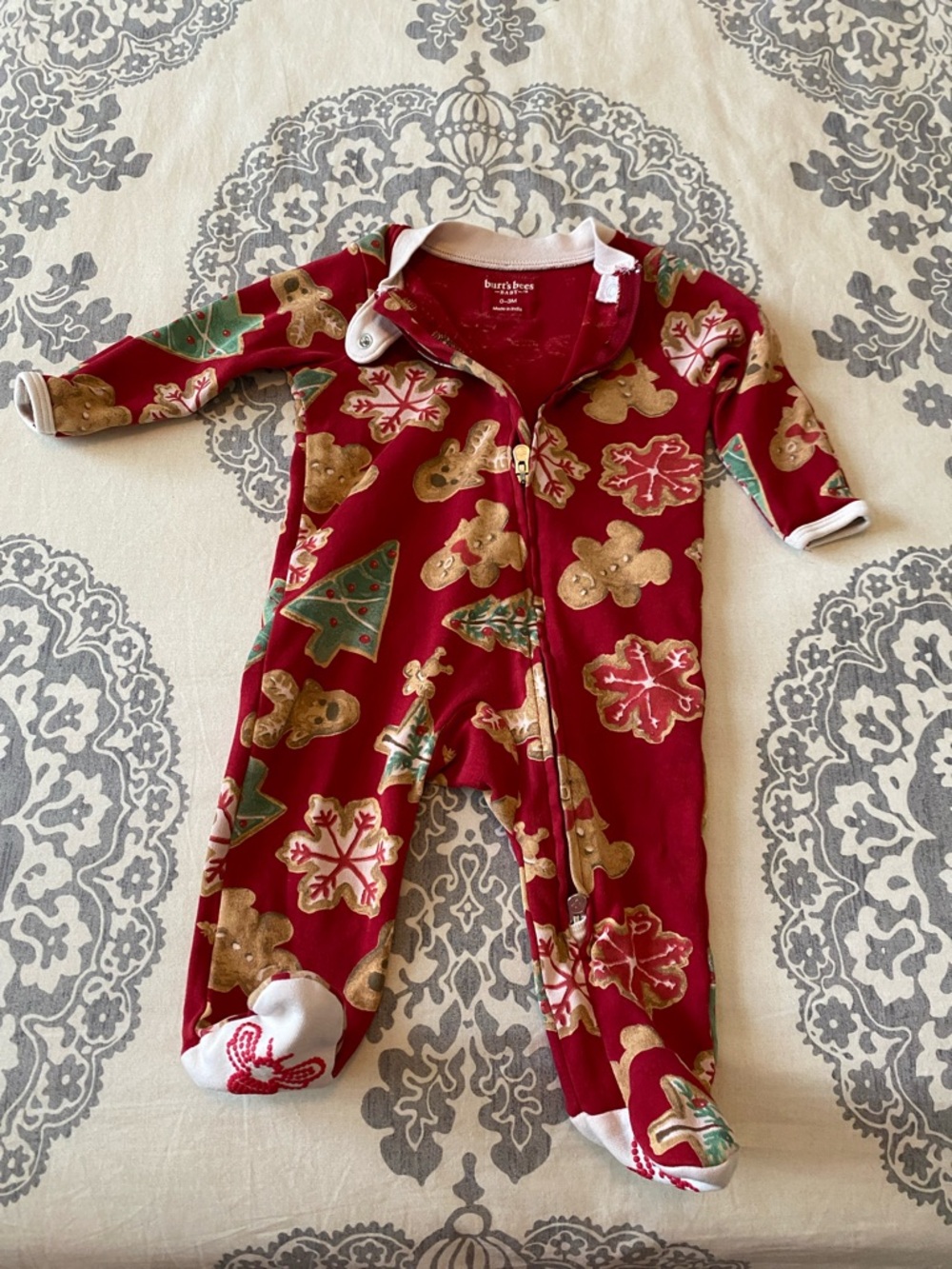 Burt's Bees Baby Red Holiday Gingerbread & Tree Organic Footie